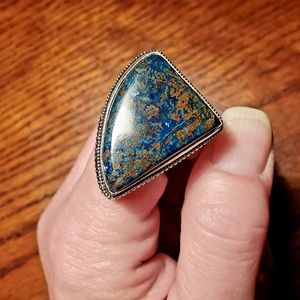 New Oversized Chrysocolla 925 Silver Ring